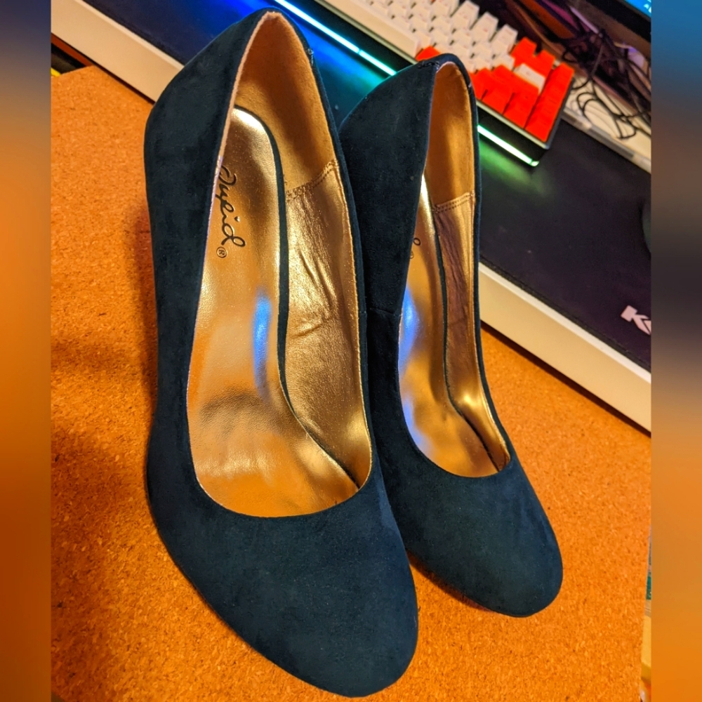 Dark Green Suede Heels